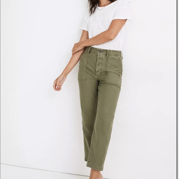 Madewell Pants - Madewell Large Pocket Olive Green Utility Pants Straight Leg Size 31